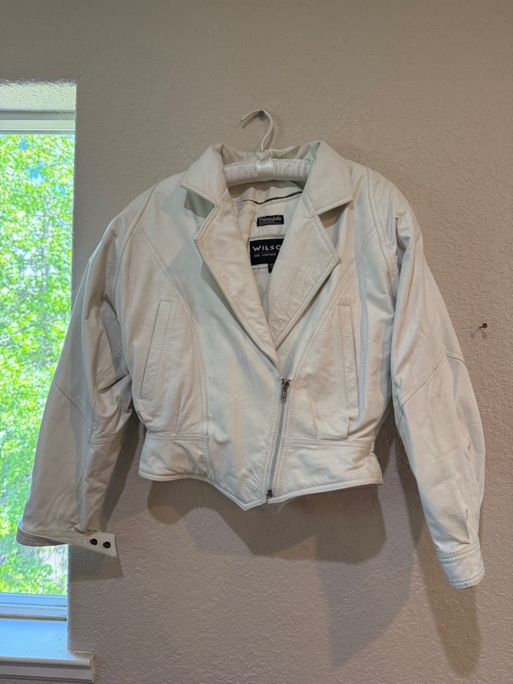 Wilson White Leather Cropped Moto Jacket - Women Size Small